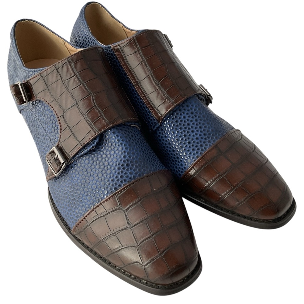 Men’s Faux Leather Slip on Blue/Brown Oxford Loafers Size EU 46 US 13